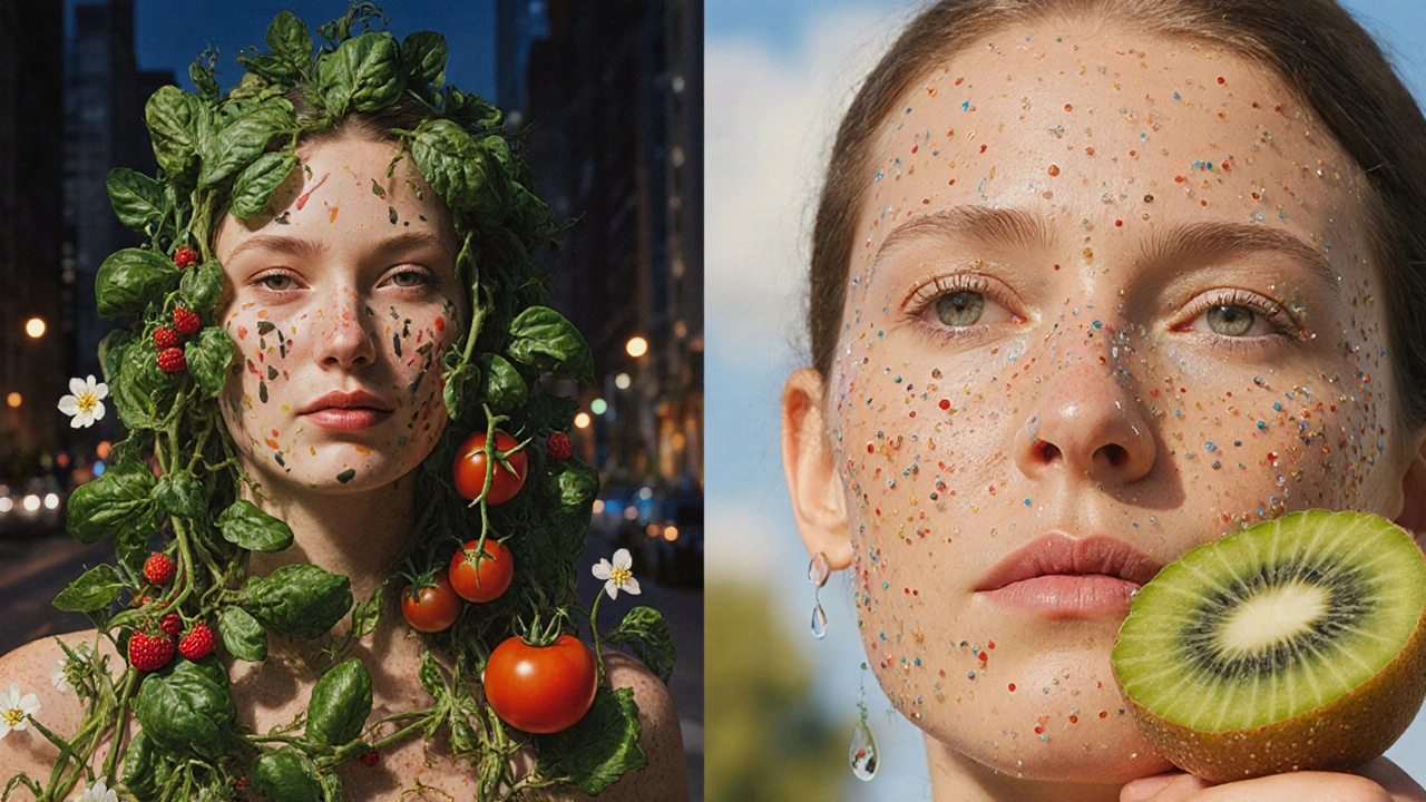 Giardino magico cresce sulla pelle di una donna, trasformando lentiggini in bacche e vitamine in fili d&#039;oro.