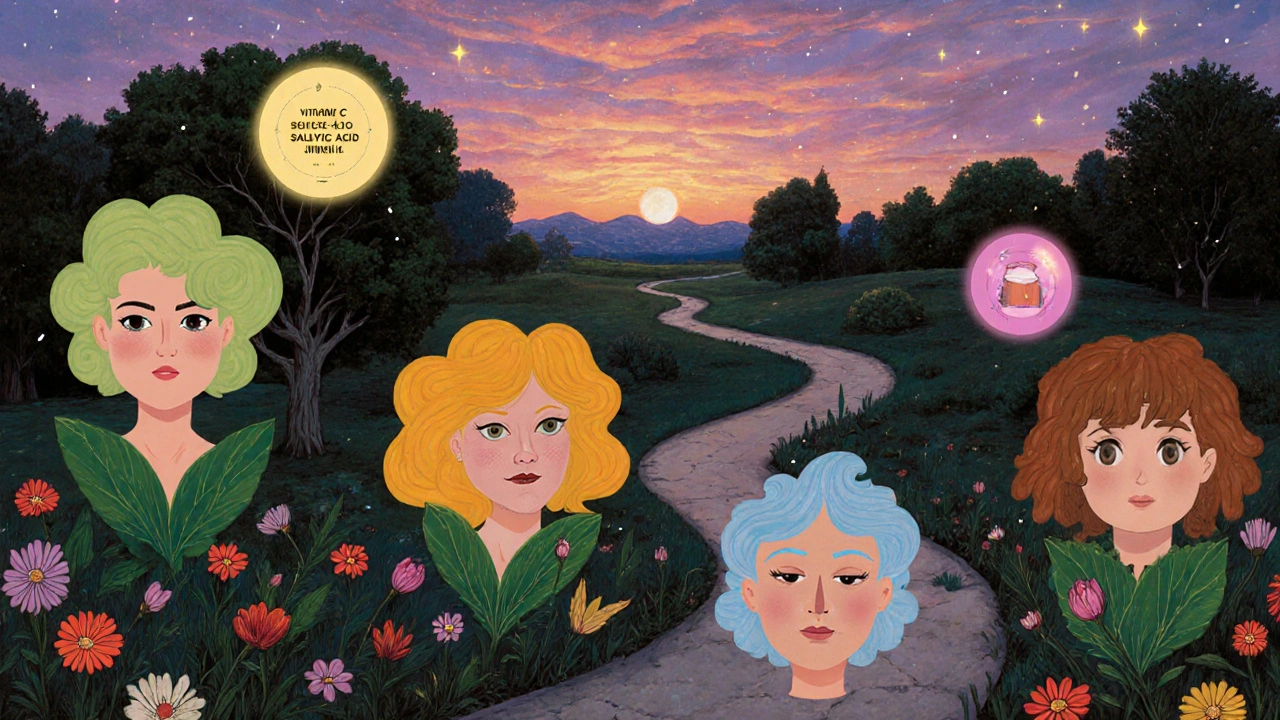 Percorso stagionale che rappresenta i 30 giorni di cura della pelle, con fiori e simboli luminosi.