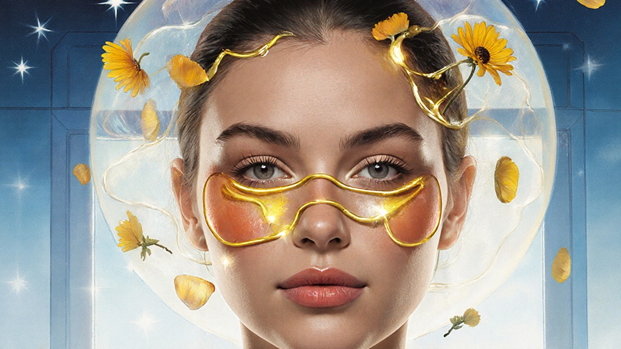 Viso con siero luminoso che riduce il rossore, petali di calendula e luce lunare calma.